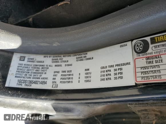 ✅ 2004 Chevrolet Colorado 1SE LS Z71 • VIN: 1GCDS136548214894 • Лот: 77642104. Опубликован ранее на Copart с пробегом 217 507 миль. Бесплатный доступ к архиву аукционных продаж из США и подробный отчёт об истории автомобиля на DreamBid. Изображение 12.