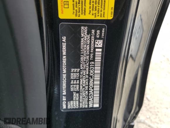 ✅ 2022 BMW 4 Series 430i • VIN: WBA53AP08NCJ06319 • Lot: 66679104. Listed on Copart with 17,935 mi. Free auction sales archive from the USA and detailed vehicle history report at DreamBid. Image 12.