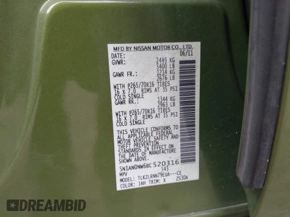 ✅ 2011 Nissan Xterra X • VIN: 5N1AN0NW6BC520316 • Lot: 43626819. Listed on IAAI with 99,017 mi. Free auction sales archive from the USA and detailed vehicle history report at DreamBid. Image 9.