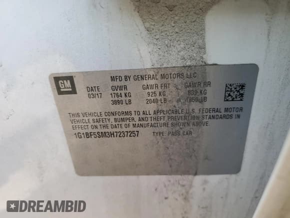 ✅ 2017 Chevrolet Cruze Premier • VIN: 1G1BF5SM3H7237257 • Lot: 60329633. Listed on Copart with 106,037 mi. Free auction sales archive from the USA and detailed vehicle history report at DreamBid. Image 13.