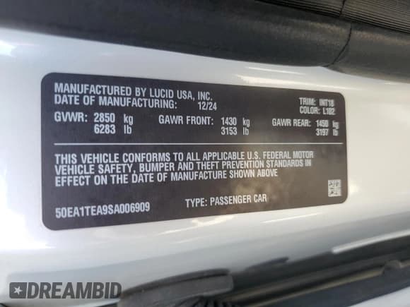 ✅ 2025 Lucid Air Touring • VIN: 50EA1TEA9SA006909 • Lot: 69781155. Wystawiony na Copart z przebiegiem 734 mil. Bezpłatny archiwum sprzedaży aukcyjnych z USA i szczegółowy raport historii pojazdu na DreamBid. Zdjęcie 12.