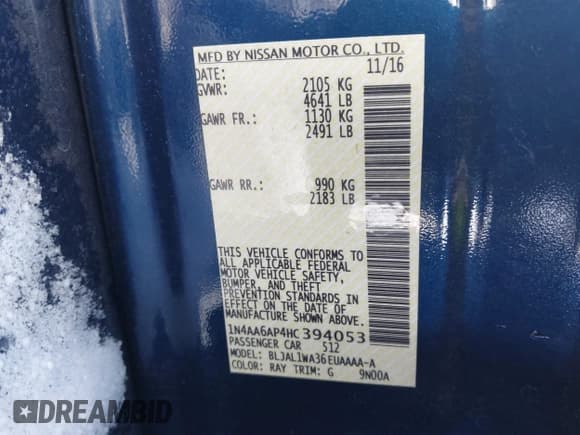 ✅ 2017 Nissan Maxima SV • VIN: 1N4AA6AP4HC394053 • Lot: 43640181. Listed on IAAI with 167,405 mi. Free auction sales archive from the USA and detailed vehicle history report at DreamBid. Image 9.