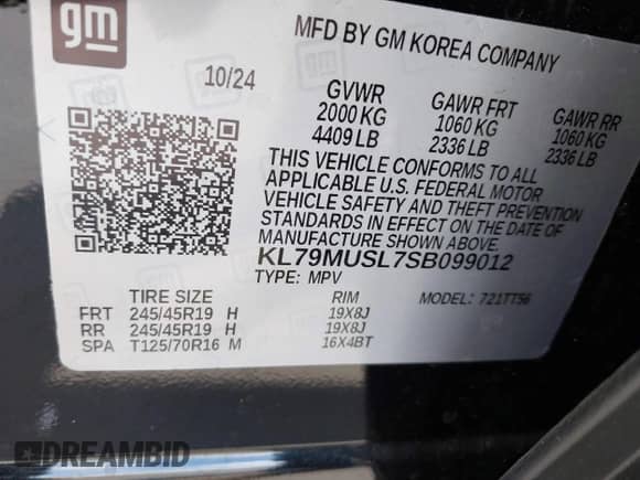 2025 Chevrolet TrailBlazer RS с VIN KL79MUSL7SB099012, выставлен на аукционе IAAI как лот 43213744 с пробегом 603 миль миль и . История ставок и продаж доступна на DreamBid. Изображение 9.