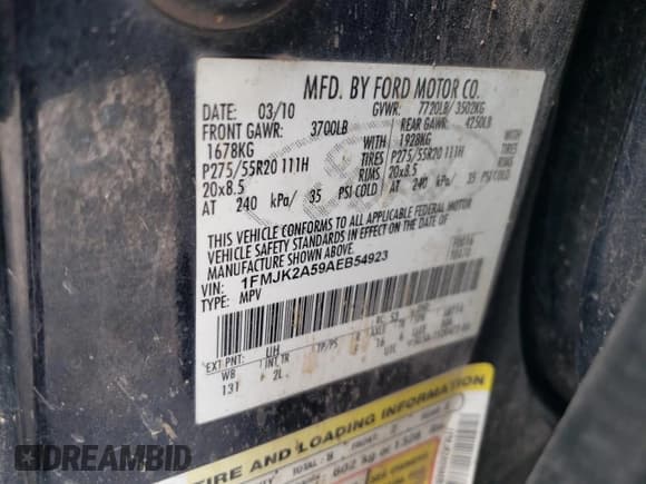 ✅ 2010 Ford Expedition Max Limited • VIN: 1FMJK2A59AEB54923 • Лот: 68501635. Опубликован ранее на Copart с пробегом 310 981 миль. Бесплатный доступ к архиву аукционных продаж из США и подробный отчёт об истории автомобиля на DreamBid. Изображение 13.