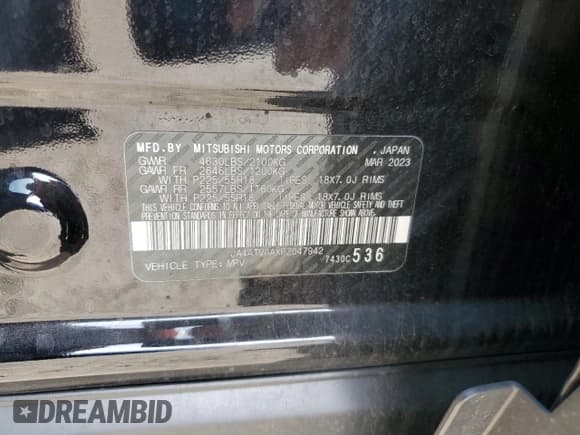 ✅ 2023 Mitsubishi Eclipse Cross LE • VIN: JA4ATVAAXPZ047942 • Lot: 82209075. Wystawiony na Copart z przebiegiem 77 907 mil. Bezpłatny archiwum sprzedaży aukcyjnych z USA i szczegółowy raport historii pojazdu na DreamBid. Zdjęcie 14.