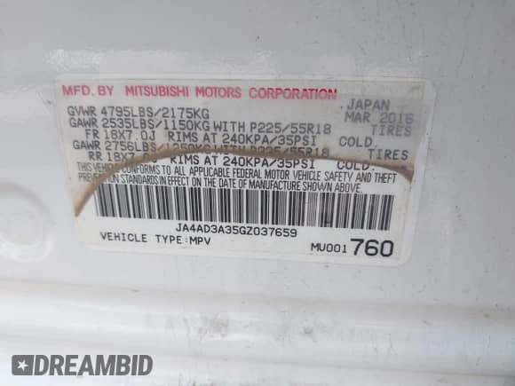 2016 Mitsubishi Outlander SE with VIN JA4AD3A35GZ037659, listed as a IAAI auction lot 42876531 with 138,873 mi miles and . Bid and sale history available at DreamBid. Image 9.