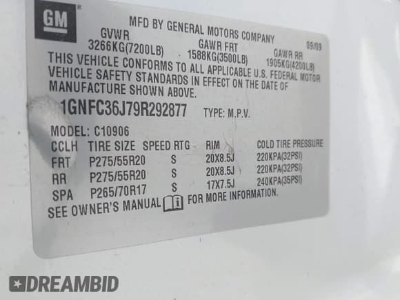 ✅ 2009 Chevrolet Suburban LTZ • VIN: 1GNFC36J79R292877 • Лот: 42577573. Опубликован ранее на IAAI с пробегом 209 101 миль. Бесплатный доступ к архиву аукционных продаж из США и подробный отчёт об истории автомобиля на DreamBid. Изображение 9.