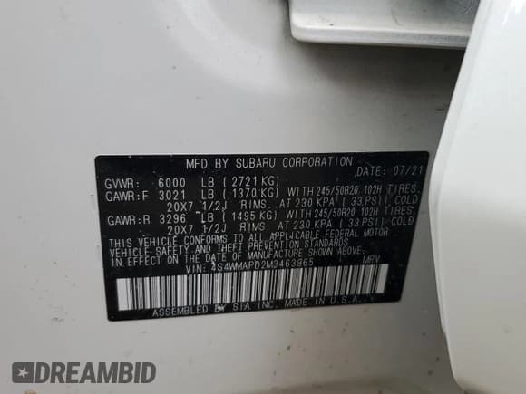 ✅ 2021 Subaru Ascent Limited • VIN: 4S4WMAPD2M3463965 • Лот: 86435845. Опубликован ранее на Copart с пробегом 70 588 миль. Бесплатный доступ к архиву аукционных продаж из США и подробный отчёт об истории автомобиля на DreamBid. Изображение 14.