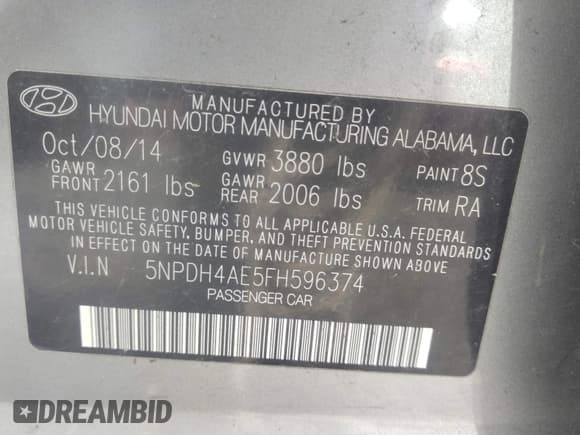 ✅ 2015 Hyundai Elantra SE • VIN: 5NPDH4AE5FH596374 • Lot: 42775670. Listed on IAAI with 96,885 mi. Free auction sales archive from the USA and detailed vehicle history report at DreamBid. Image 9.