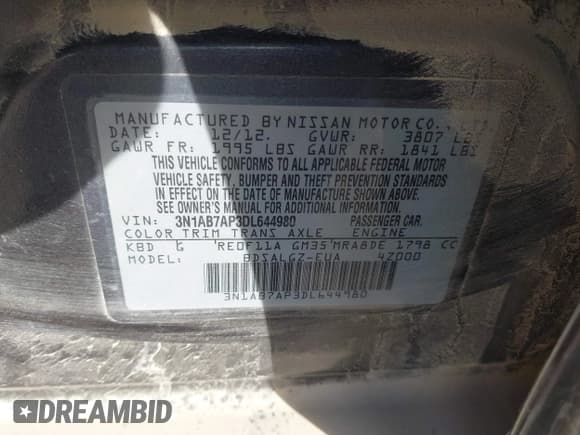 ✅ 2013 Nissan Sentra SV • VIN: 3N1AB7AP3DL644980 • Lot: 43641905. Wystawiony na IAAI z przebiegiem 162 845 mil. Bezpłatny archiwum sprzedaży aukcyjnych z USA i szczegółowy raport historii pojazdu na DreamBid. Zdjęcie 9.