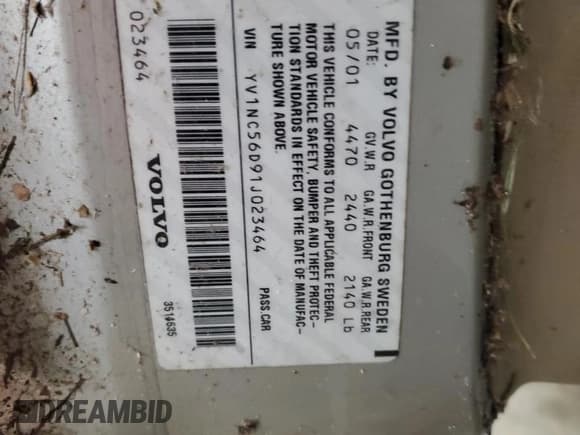 ✅ 2001 Volvo C70 • VIN: YV1NC56D91J023464 • Lot: 58118705. Wystawiony na Copart z przebiegiem 119 433 mil. Bezpłatny archiwum sprzedaży aukcyjnych z USA i szczegółowy raport historii pojazdu na DreamBid. Zdjęcie 13.