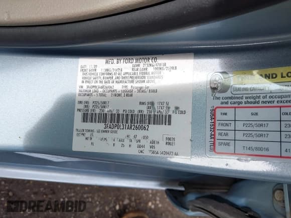 ✅ 2010 Ford Fusion Hybrid • VIN: 3FADP0L31AR260062 • Лот: 43415845. Опубликован ранее на IAAI с пробегом 135 286 миль. Бесплатный доступ к архиву аукционных продаж из США и подробный отчёт об истории автомобиля на DreamBid. Изображение 9.