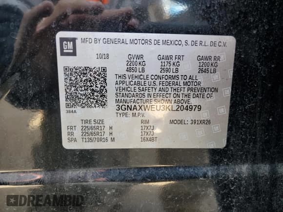 ✅ 2019 Chevrolet Equinox LT • VIN: 3GNAXWEU3KL204979 • Лот: 47596955. Опубликован ранее на Copart с пробегом 61 834 миль. Бесплатный доступ к архиву аукционных продаж из США и подробный отчёт об истории автомобиля на DreamBid. Изображение 16.