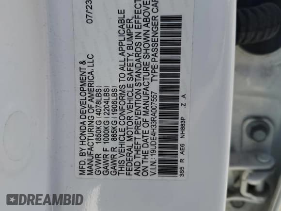 ✅ 2024 Acura Integra w/A-Spec Package • VIN: 19UDE4H33RA007557 • Lot: 71605225. Listed on Copart with 27,306 mi. Free auction sales archive from the USA and detailed vehicle history report at DreamBid. Image 12.