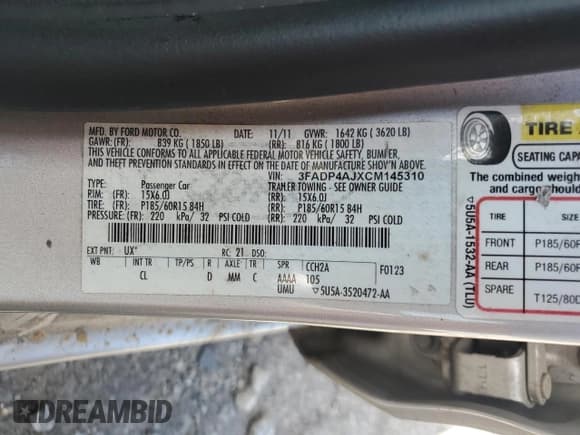 ✅ 2012 Ford Fiesta S • VIN: 3FADP4AJXCM145310 • Lot: 69382045. Listed on Copart with 150,780 mi. Free auction sales archive from the USA and detailed vehicle history report at DreamBid. Image 12.