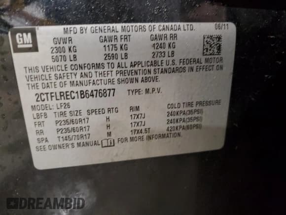 ✅ 2011 GMC Terrain SLE-1 • VIN: 2CTFLREC1B6476877 • Lot: 45034125. Listed on Copart with 75,586 mi. Free auction sales archive from the USA and detailed vehicle history report at DreamBid. Image 14.