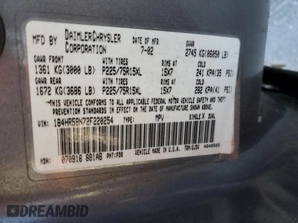 ✅ 2002 Dodge Durango • VIN: 1B4HR58N72F220254 • Лот: 87035184. Опубликован ранее на Copart с пробегом Не указан. Бесплатный доступ к архиву аукционных продаж из США и подробный отчёт об истории автомобиля на DreamBid. Изображение 13.