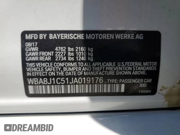 2018 BMW 3 Series 328d xDrive с VIN WBA8J1C51JA019176, выставлен на аукционе Copart как лот 59167845 с пробегом 54 292 миль миль и Списание • Salvage title. История ставок и продаж доступна на DreamBid. Изображение 12.