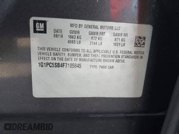 2015 Chevrolet Cruze LT z VIN 1G1PC5SB4F7105845, wystawiony jako IAAI lot #43600745 z przebiegiem 110 653 mil mil oraz . Historia ofert i sprzedaży dostępna na DreamBid. Obrazek 9.