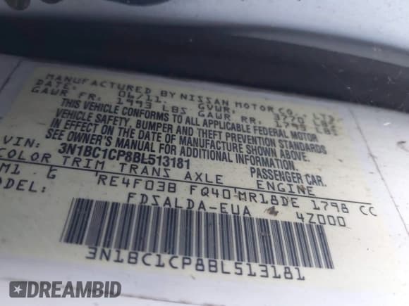 ✅ 2011 Nissan Versa S • VIN: 3N1BC1CP8BL513181 • Lot: 43887494. Listed on IAAI with 85,190 mi. Free auction sales archive from the USA and detailed vehicle history report at DreamBid. Image 9.