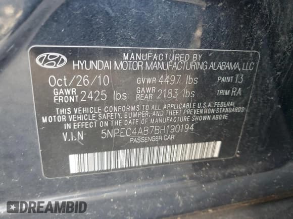 ✅ 2011 Hyundai Sonata SE • VIN: 5NPEC4AB7BH190194 • Lot: 74742924. Listed on Copart with 88,158 mi. Free auction sales archive from the USA and detailed vehicle history report at DreamBid. Image 12.