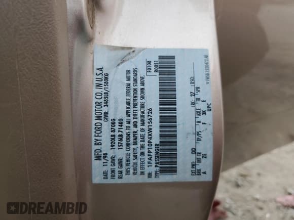 ✅ 1999 Ford Escort LX • VIN: 1FAFP10P4XW156726 • Лот: 84793665. Опубликован ранее на Copart с пробегом 50 604 миль. Бесплатный доступ к архиву аукционных продаж из США и подробный отчёт об истории автомобиля на DreamBid. Изображение 12.