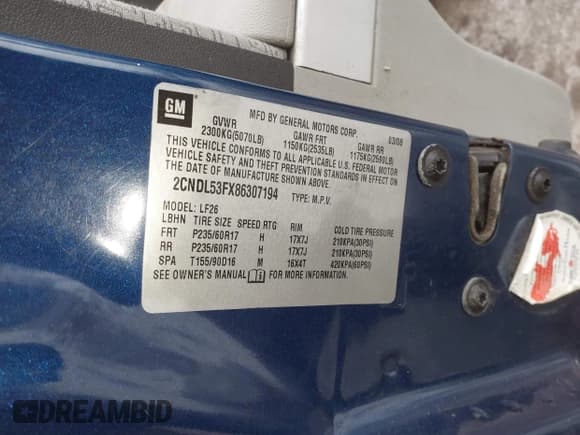 ✅ 2008 Chevrolet Equinox LT • VIN: 2CNDL53FX86307194 • Лот: 41602076. Опубликован ранее на IAAI с пробегом 185 166 миль. Бесплатный доступ к архиву аукционных продаж из США и подробный отчёт об истории автомобиля на DreamBid. Изображение 9.