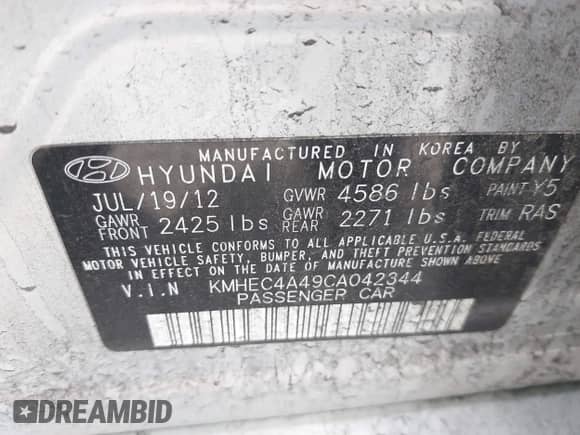 2012 Hyundai Sonata Hybrid с VIN KMHEC4A49CA042344, выставлен на аукционе IAAI как лот 43612459 с пробегом 221 808 миль миль и . История ставок и продаж доступна на DreamBid. Изображение 9.
