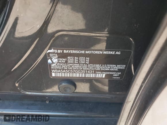 ✅ 2016 BMW 5 Series 528i • VIN: WBA5A5C57GG351431 • Lot: 43154218. Listed on IAAI with 92,182 mi. Free auction sales archive from the USA and detailed vehicle history report at DreamBid. Image 9.