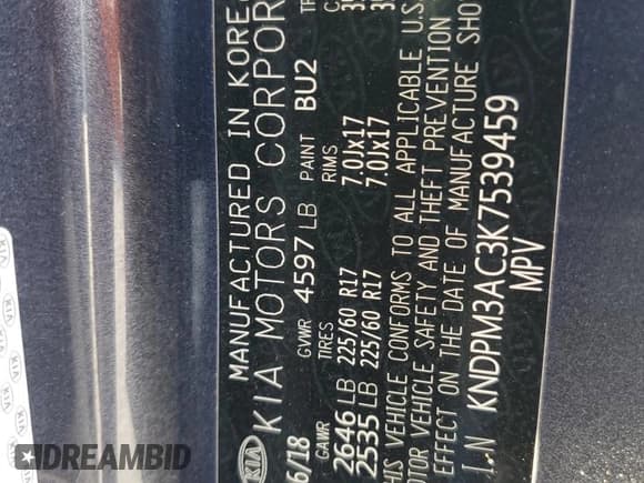 ✅ 2019 Kia Sportage LX • VIN: KNDPM3AC3K7539459 • Лот: 81070355. Опубликован ранее на Copart с пробегом 74 213 миль. Бесплатный доступ к архиву аукционных продаж из США и подробный отчёт об истории автомобиля на DreamBid. Изображение 13.