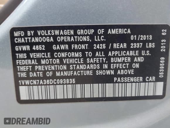 ✅ 2013 Volkswagen Passat SEL Premium • VIN: 1VWCN7A36DC093835 • Lot: 43026706. Listed on IAAI with 172,830 mi. Free auction sales archive from the USA and detailed vehicle history report at DreamBid. Image 9.