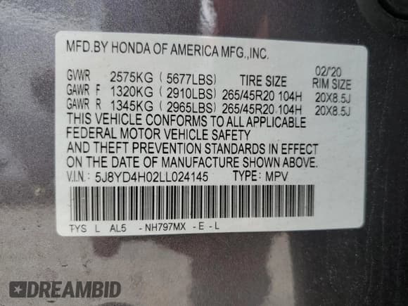✅ 2020 Acura MDX Technology • VIN: 5J8YD4H02LL024145 • Лот: 71982695. Опубликован ранее на Copart с пробегом Не указан. Бесплатный доступ к архиву аукционных продаж из США и подробный отчёт об истории автомобиля на DreamBid. Изображение 12.