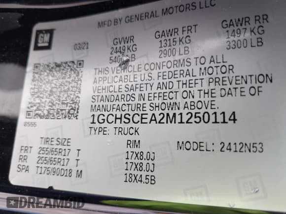 ✅ 2021 Chevrolet Colorado 2WD LT • VIN: 1GCHSCEA2M1250114 • Lot: 42434512. Listed on IAAI with 83,165 mi. Free auction sales archive from the USA and detailed vehicle history report at DreamBid. Image 9.