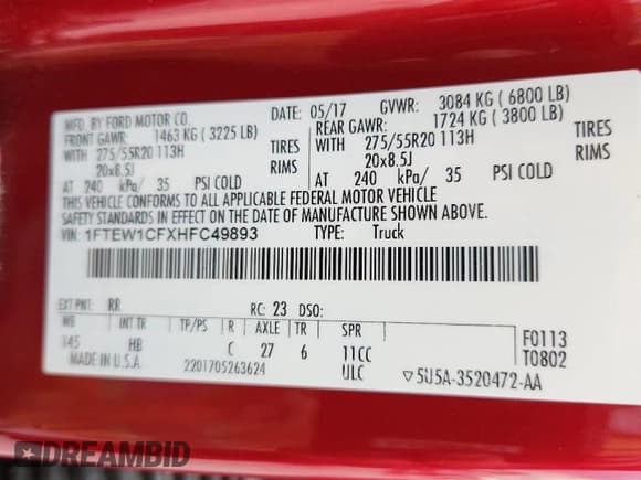 ✅ 2017 Ford F-150 XLT • VIN: 1FTEW1CFXHFC49893 • Lot: 89553565. Listed on Copart with 105,971 mi. Free auction sales archive from the USA and detailed vehicle history report at DreamBid. Image 12.