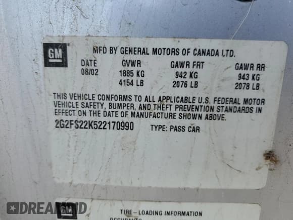 ✅ 2002 Pontiac Firebird Firebird • VIN: 2G2FS22K522170990 • Lot: 41878415. Wystawiony na Copart z przebiegiem 120 056 mil. Bezpłatny archiwum sprzedaży aukcyjnych z USA i szczegółowy raport historii pojazdu na DreamBid. Zdjęcie 12.