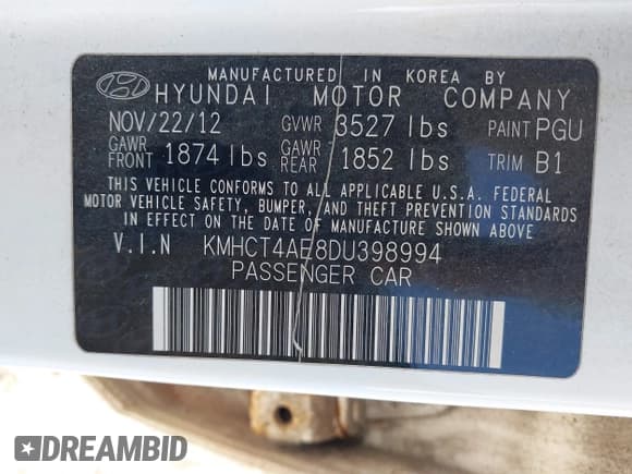 ✅ 2013 Hyundai Accent GLS • VIN: KMHCT4AE8DU398994 • Лот: 42926240. Опубликован ранее на IAAI с пробегом 117 318 миль. Бесплатный доступ к архиву аукционных продаж из США и подробный отчёт об истории автомобиля на DreamBid. Изображение 9.