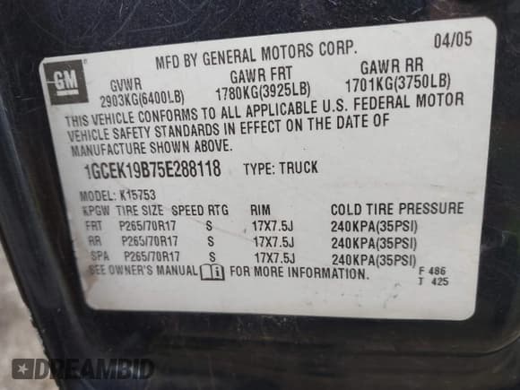 ✅ 2005 Chevrolet Silverado 1500 Z71 • VIN: 1GCEK19B75E288118 • Lot: 43599112. Listed on IAAI with 142,235 mi. Free auction sales archive from the USA and detailed vehicle history report at DreamBid. Image 9.