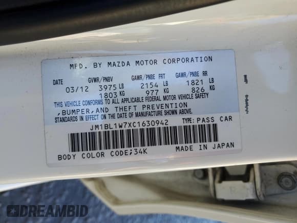 ✅ 2012 Mazda 3 i Grand Touring • VIN: JM1BL1W7XC1630942 • Lot: 91583235. Listed on Copart with 205,670 mi. Free auction sales archive from the USA and detailed vehicle history report at DreamBid. Image 12.