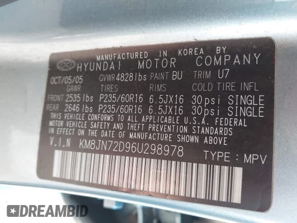 ✅ 2006 Hyundai Tucson GLS • VIN: KM8JN72D96U298978 • Лот: 43543553. Опубликован ранее на IAAI с пробегом 151 668 миль. Бесплатный доступ к архиву аукционных продаж из США и подробный отчёт об истории автомобиля на DreamBid. Изображение 9.