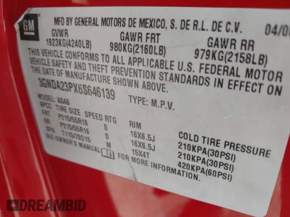 ✅ 2006 Chevrolet HHR LT • VIN: 3GNDA23PX6S646139 • Lot: 42087411. Listed on IAAI with 300,679 mi. Free auction sales archive from the USA and detailed vehicle history report at DreamBid. Image 9.