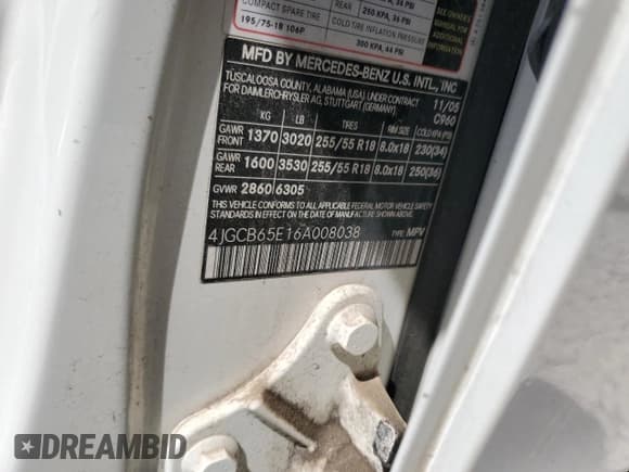 ✅ 2006 Mercedes-Benz R 3.5L • VIN: 4JGCB65E16A008038 • Lot: 51835115. Listed on Copart with 122,907 mi. Free auction sales archive from the USA and detailed vehicle history report at DreamBid. Image 12.