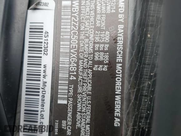 ✅ 2014 BMW i8 • VIN: WBY2Z2C50EVX64814 • Лот: 52720385. Опубликован ранее на Copart с пробегом 63 909 миль. Бесплатный доступ к архиву аукционных продаж из США и подробный отчёт об истории автомобиля на DreamBid. Изображение 12.