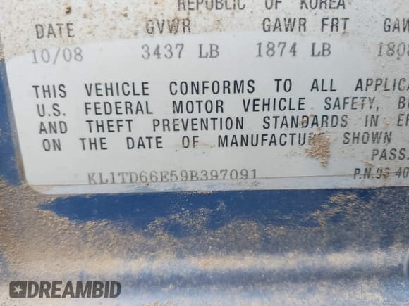 ✅ 2009 Chevrolet Aveo 1LT • VIN: KL1TD66E59B397091 • Lot: 42228661. Wystawiony na IAAI z przebiegiem 181 929 mil. Bezpłatny archiwum sprzedaży aukcyjnych z USA i szczegółowy raport historii pojazdu na DreamBid. Zdjęcie 9.