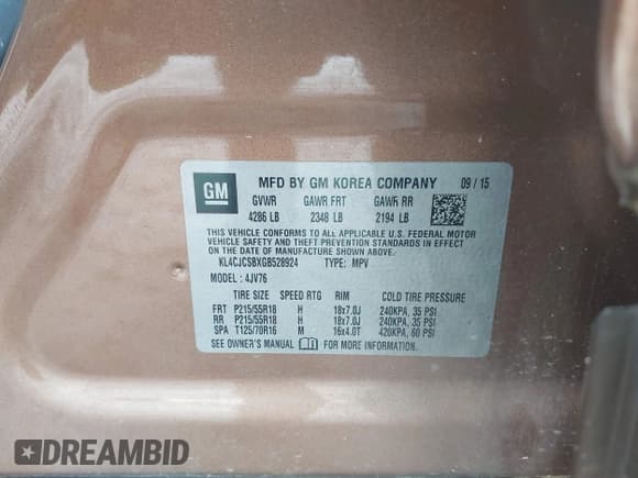 ✅ 2016 Buick Encore Leather • VIN: KL4CJCSBXGB528924 • Lot: 42235671. Listed on IAAI with 86,737 mi. Free auction sales archive from the USA and detailed vehicle history report at DreamBid. Image 9.