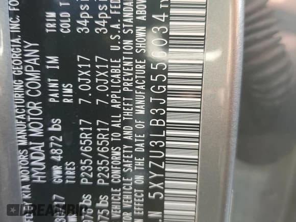 ✅ 2018 Hyundai Santa Fe 2.4L • VIN: 5XYZU3LB3JG556034 • Lot: 90231035. Listed on Copart with 26,542 mi. Free auction sales archive from the USA and detailed vehicle history report at DreamBid. Image 13.