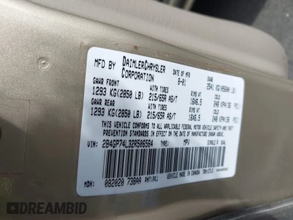 ✅ 2002 Dodge Caravan EX • VIN: 2B4GP74L32R506564 • Лот: 43577492. Опубликован ранее на IAAI с пробегом 170 499 миль. Бесплатный доступ к архиву аукционных продаж из США и подробный отчёт об истории автомобиля на DreamBid. Изображение 9.