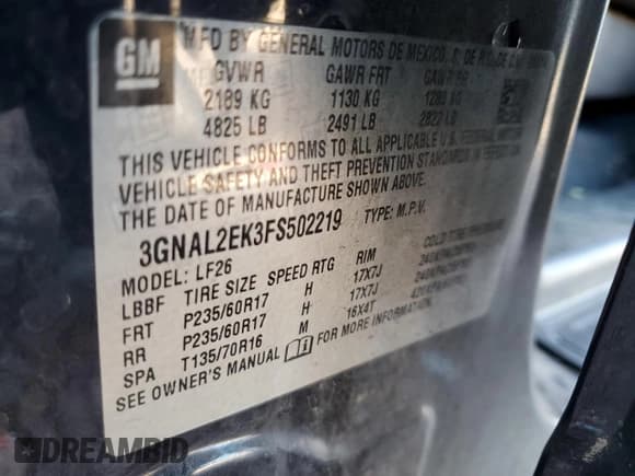 ✅ 2015 Chevrolet Captiva Sport LS • VIN: 3GNAL2EK3FS502219 • Lot: 86582454. Wystawiony na Copart z przebiegiem 134 733 mil. Bezpłatny archiwum sprzedaży aukcyjnych z USA i szczegółowy raport historii pojazdu na DreamBid. Zdjęcie 15.