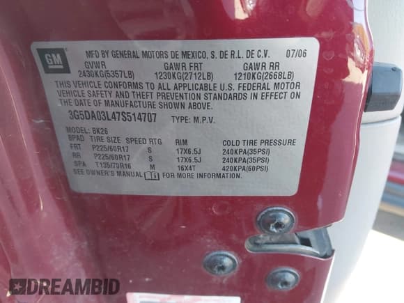 ✅ 2007 Buick Rendezvous CX • VIN: 3G5DA03L47S514707 • Лот: 43651000. Опубликован ранее на IAAI с пробегом 153 482 миль. Бесплатный доступ к архиву аукционных продаж из США и подробный отчёт об истории автомобиля на DreamBid. Изображение 9.