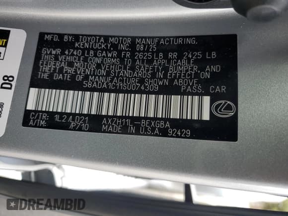 ✅ 2025 Lexus ES 300h • VIN: 58ADA1C11SU074309 • Lot: 92891125. Wystawiony na Copart z przebiegiem 2 867 mil. Bezpłatny archiwum sprzedaży aukcyjnych z USA i szczegółowy raport historii pojazdu na DreamBid. Zdjęcie 12.