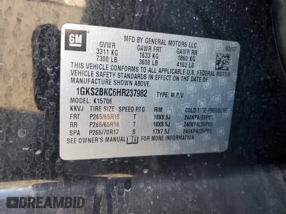 ✅ 2017 GMC Yukon SLT • VIN: 1GKS2BKC6HR237982 • Lot: 80907105. Listed on Copart with 149,527 mi. Free auction sales archive from the USA and detailed vehicle history report at DreamBid. Image 13.